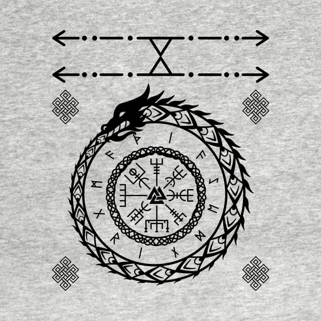 Viking World Serpent with Runes and Pagan Symbols by RaruDesigns